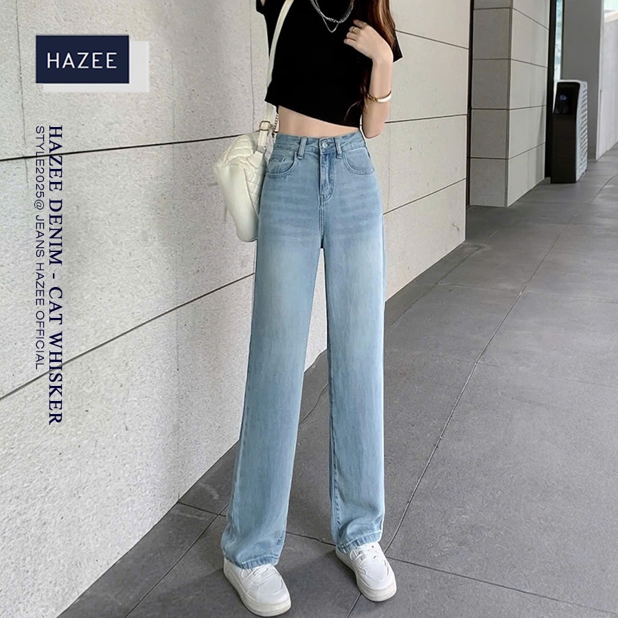 Quần Jean Nữ HAZEE Ống Xuông Đứng, Lưng Cao, Jeans Mềm Màu Xanh Đậm, Nhạt Trơn Thanh Lịch, Gọn Dáng bst02