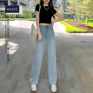 Quần Jean Nữ HAZEE Ống Xuông Đứng, Lưng Cao, Jeans Mềm Màu Xanh Đậm, Nhạt Trơn Thanh Lịch, Gọn Dáng bst02