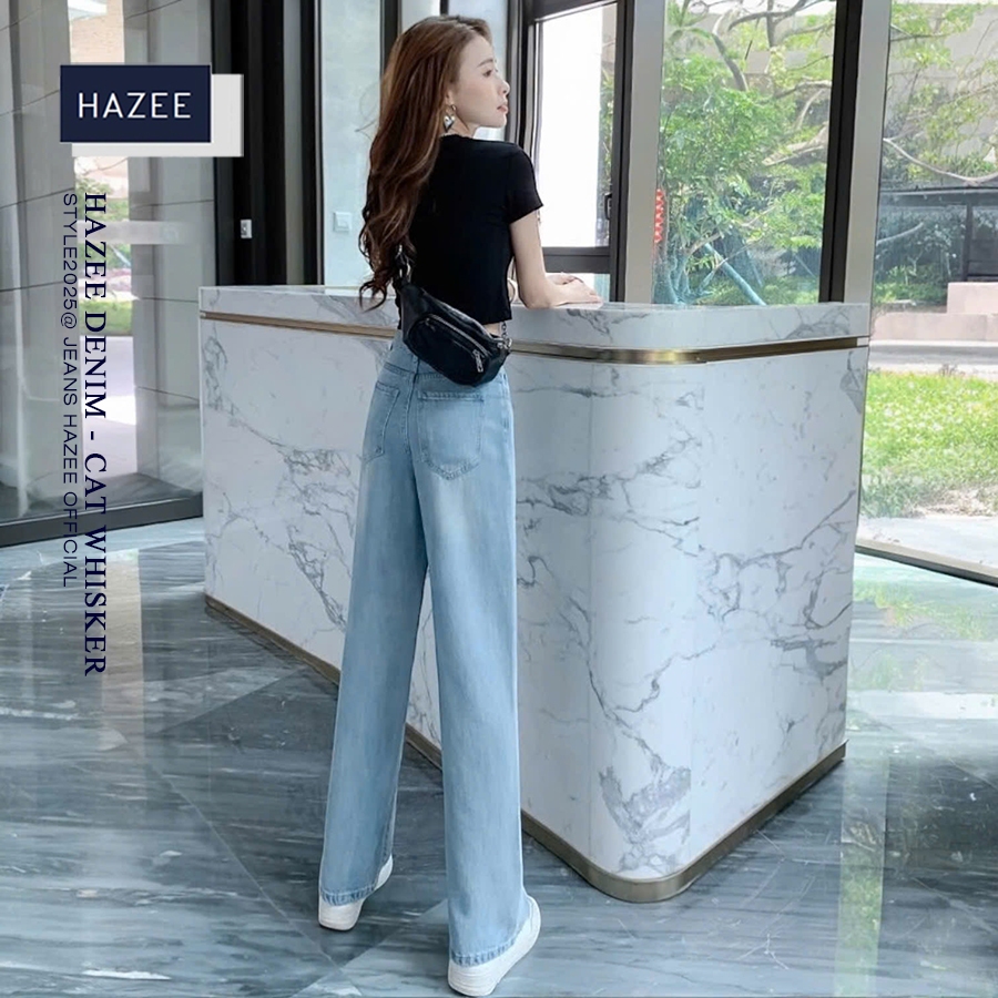 Quần Jean Nữ HAZEE Ống Xuông Đứng, Lưng Cao, Jeans Mềm Màu Xanh Đậm, Nhạt Trơn Thanh Lịch, Gọn Dáng bst02