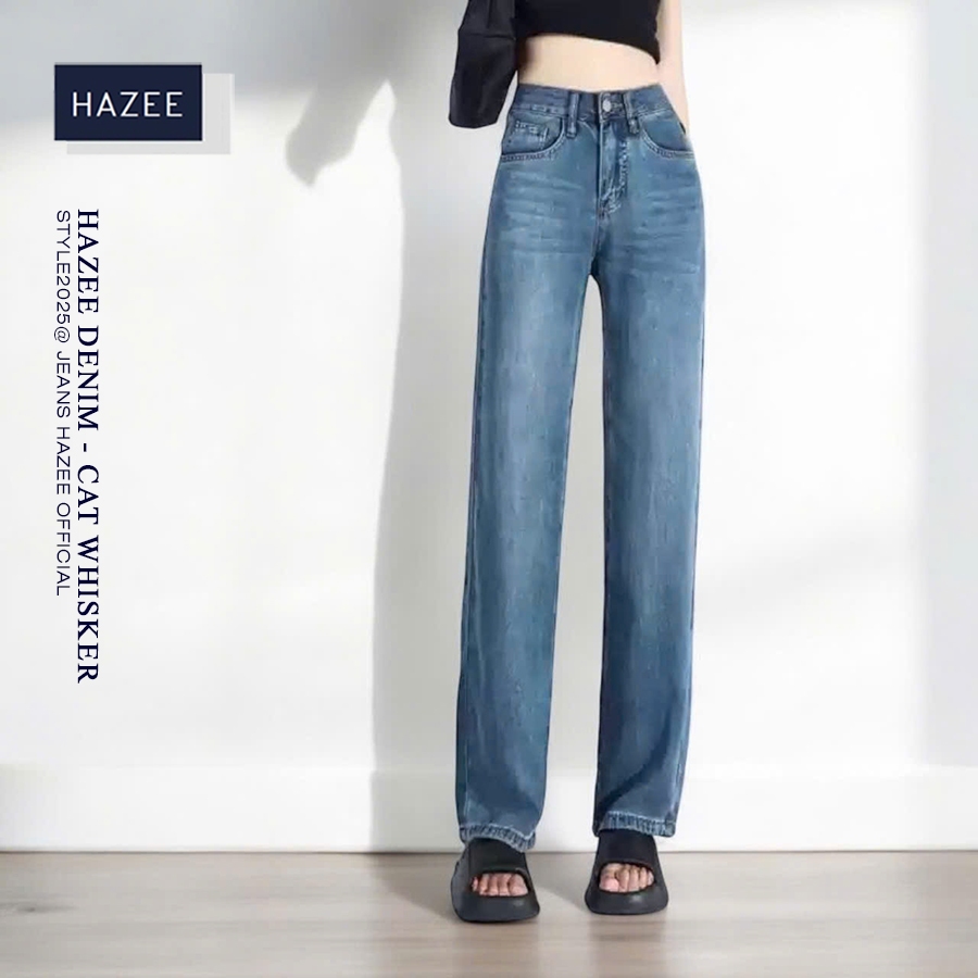 Quần Jean Nữ HAZEE Ống Xuông Đứng, Lưng Cao, Jeans Mềm Màu Xanh Đậm, Nhạt Trơn Thanh Lịch, Gọn Dáng bst02