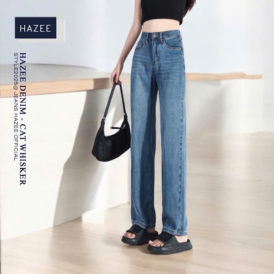Quần Jean Nữ HAZEE Ống Xuông Đứng, Lưng Cao, Jeans Mềm Màu Xanh Đậm, Nhạt Trơn Thanh Lịch, Gọn Dáng bst02