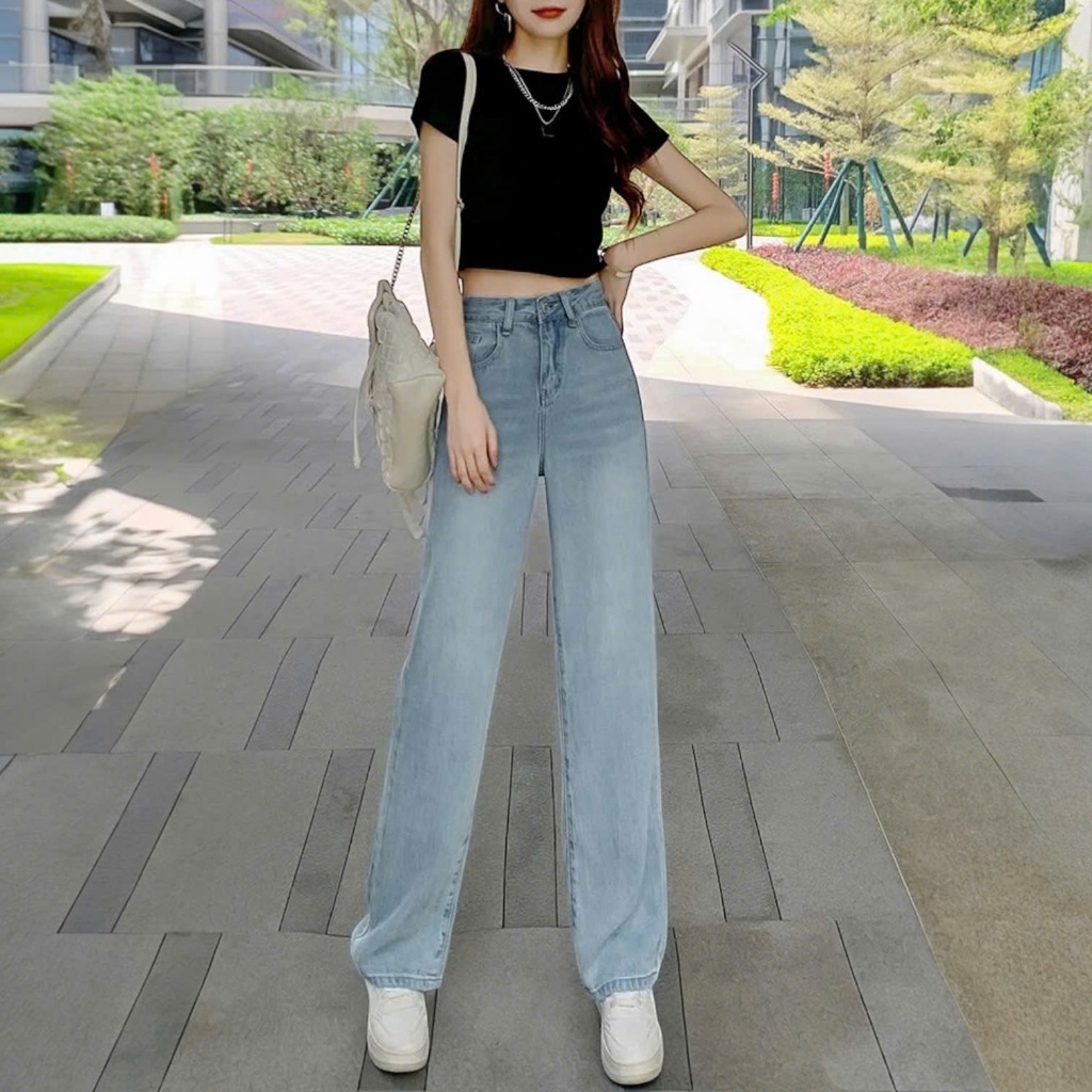 Quần Jean Nữ HAZEE Ống Xuông Đứng, Lưng Cao, Jeans Mềm Màu Xanh Đậm, Nhạt Trơn Thanh Lịch, Gọn Dáng bst02