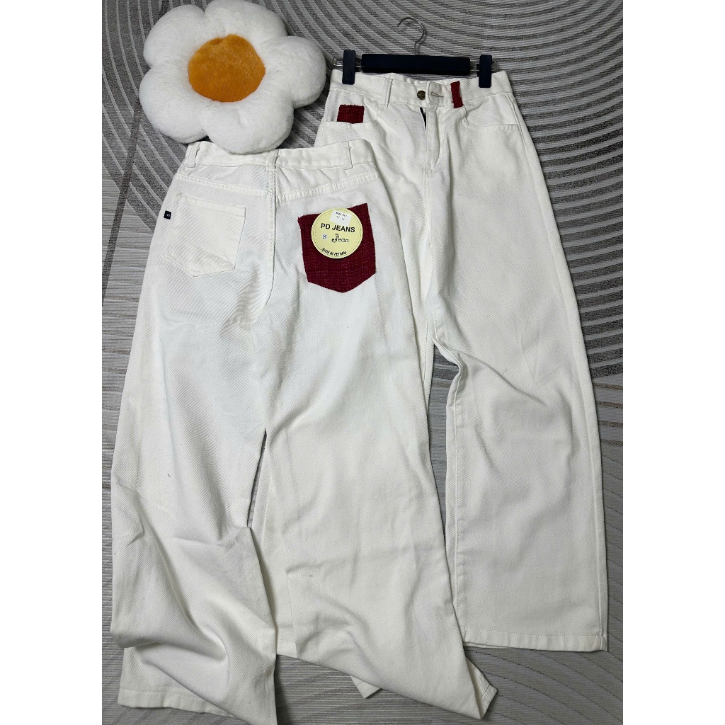 Quần Jean Ống Rộng Thiết Kế Phối Túi Đỏ Hot Trend Mới Về