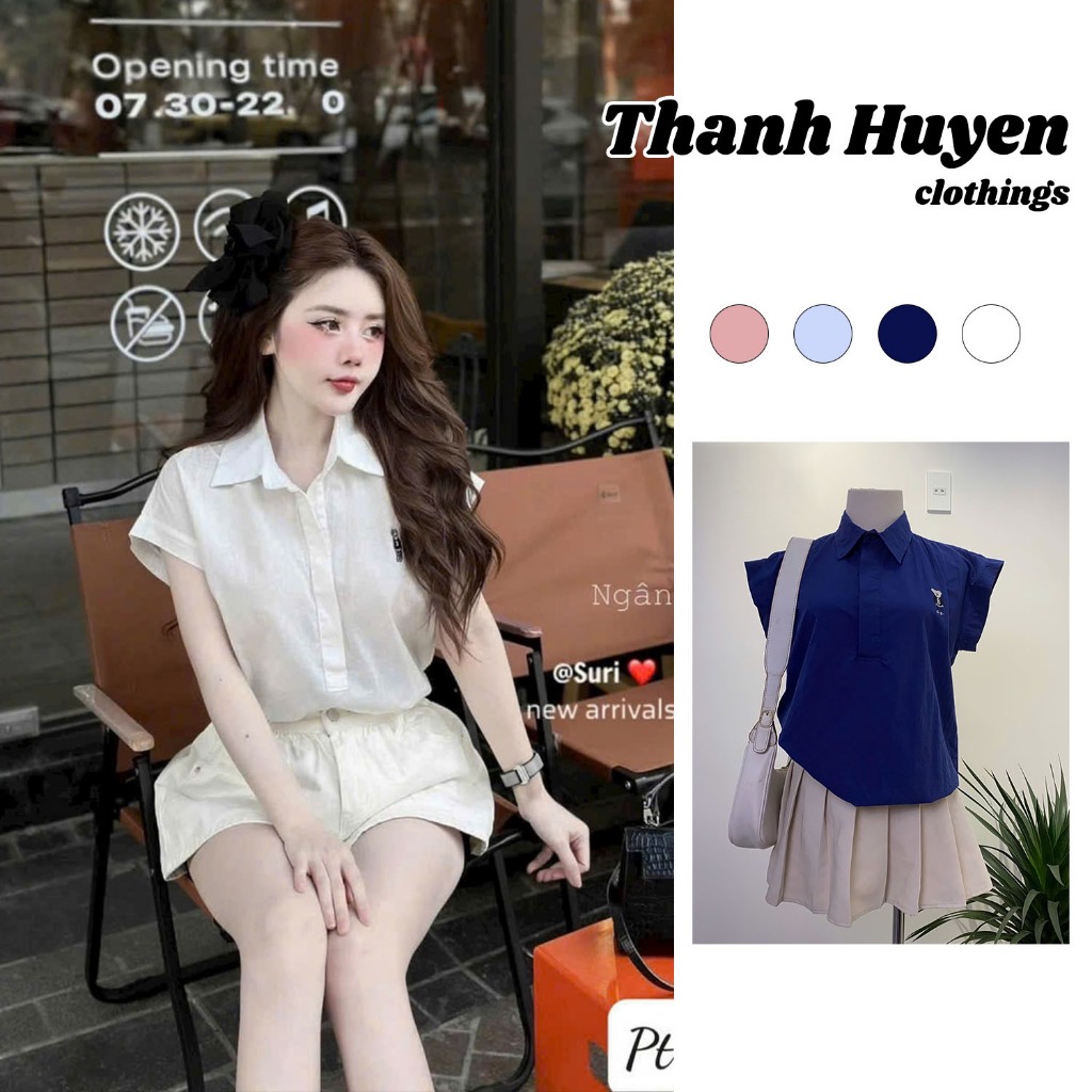 Áo Sơ Mi Nữ Tay Hến Thêu Gấu Chất Thô Mềm Dáng Rộng By.Thanhhuyen Clothing New 2025