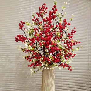Hoa giả cành đào đông tài lộc cao cấp (cherry) trang trí cắm bình - 1 cành 12 nhánh nhỏ