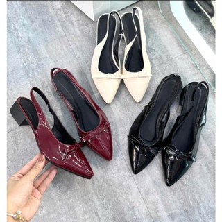Giày Bệt Nữ Nơ Xoè Đế Cao 3cm Mũi Nhọn Chất Da Bóng Cao Cấp Hàng Hót Trend 2025 Ms V033