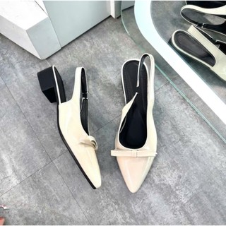 Giày Bệt Nữ Nơ Xoè Đế Cao 3cm Mũi Nhọn Chất Da Bóng Cao Cấp Hàng Hót Trend 2025 Ms V033