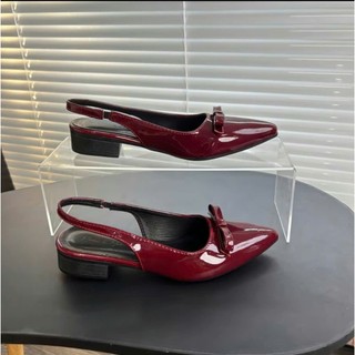 Giày Bệt Nữ Nơ Xoè Đế Cao 3cm Mũi Nhọn Chất Da Bóng Cao Cấp Hàng Hót Trend 2025 Ms V033
