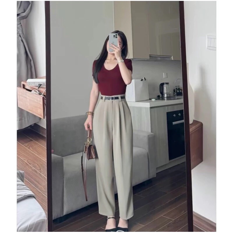 Quần Baggy Công Sở Nữ Lưng Cao (Chất Gold Nhật) Mềm Mịn Dáng Thụng Dài 92-93cm