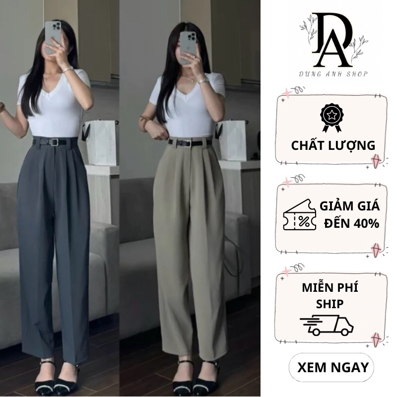 Quần Baggy Công Sở Nữ Lưng Cao (Chất Gold Nhật) Mềm Mịn Dáng Thụng Dài 92-93cm