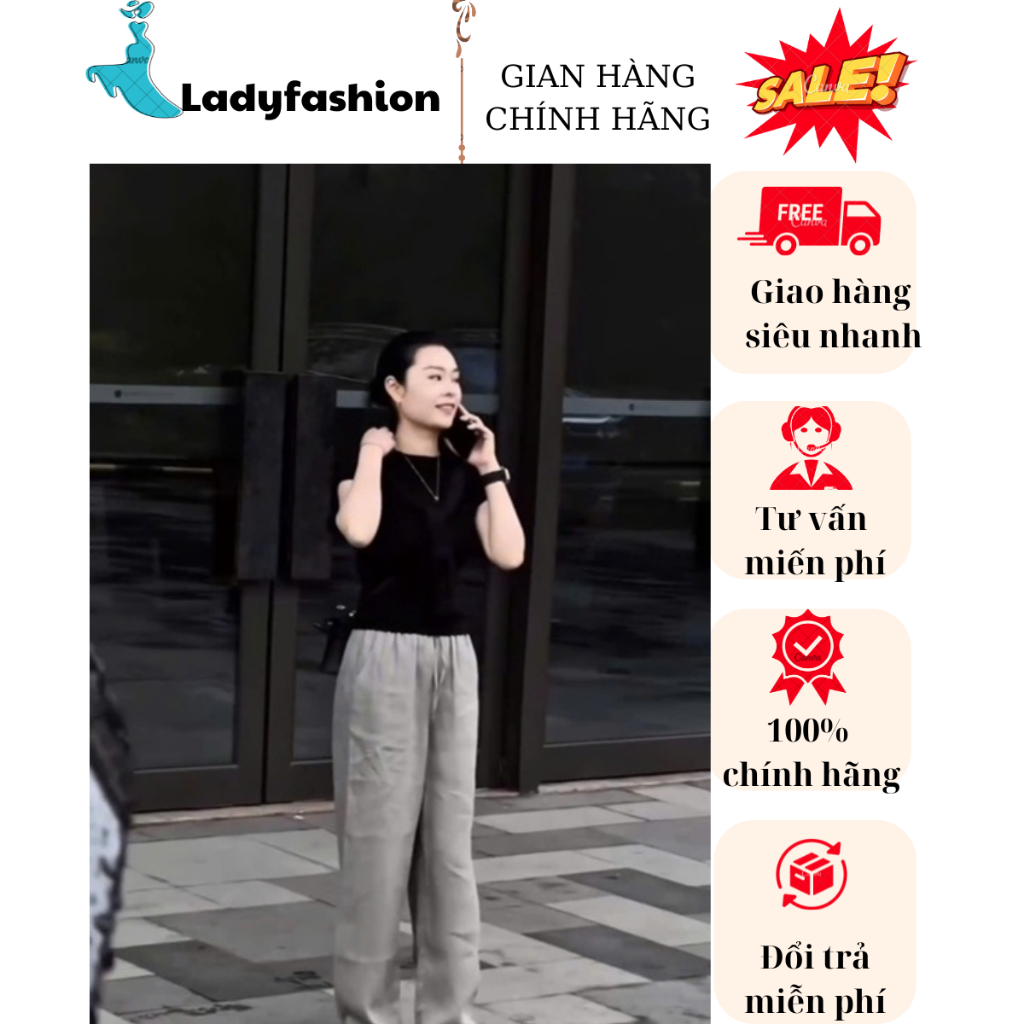 Set quần suông nữ rút dây túi trước mix áo thun đen cotton cao cấp đứng fom phong cách đường phố New Hot 2025