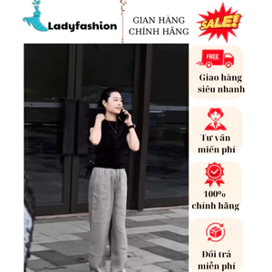 Set quần suông nữ rút dây túi trước mix áo thun đen cotton cao cấp đứng fom phong cách đường phố New Hot 2025