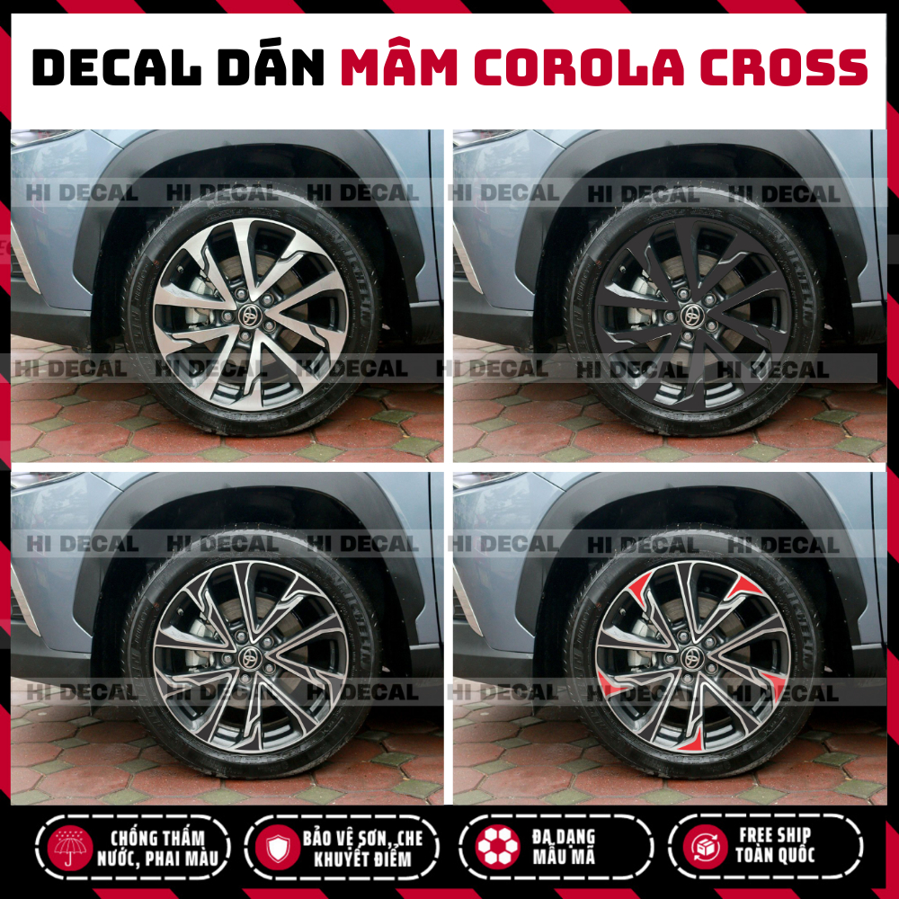 Tem dán mâm Corola Cross, decal lazang Corola tạo điểm nhấn cho xe