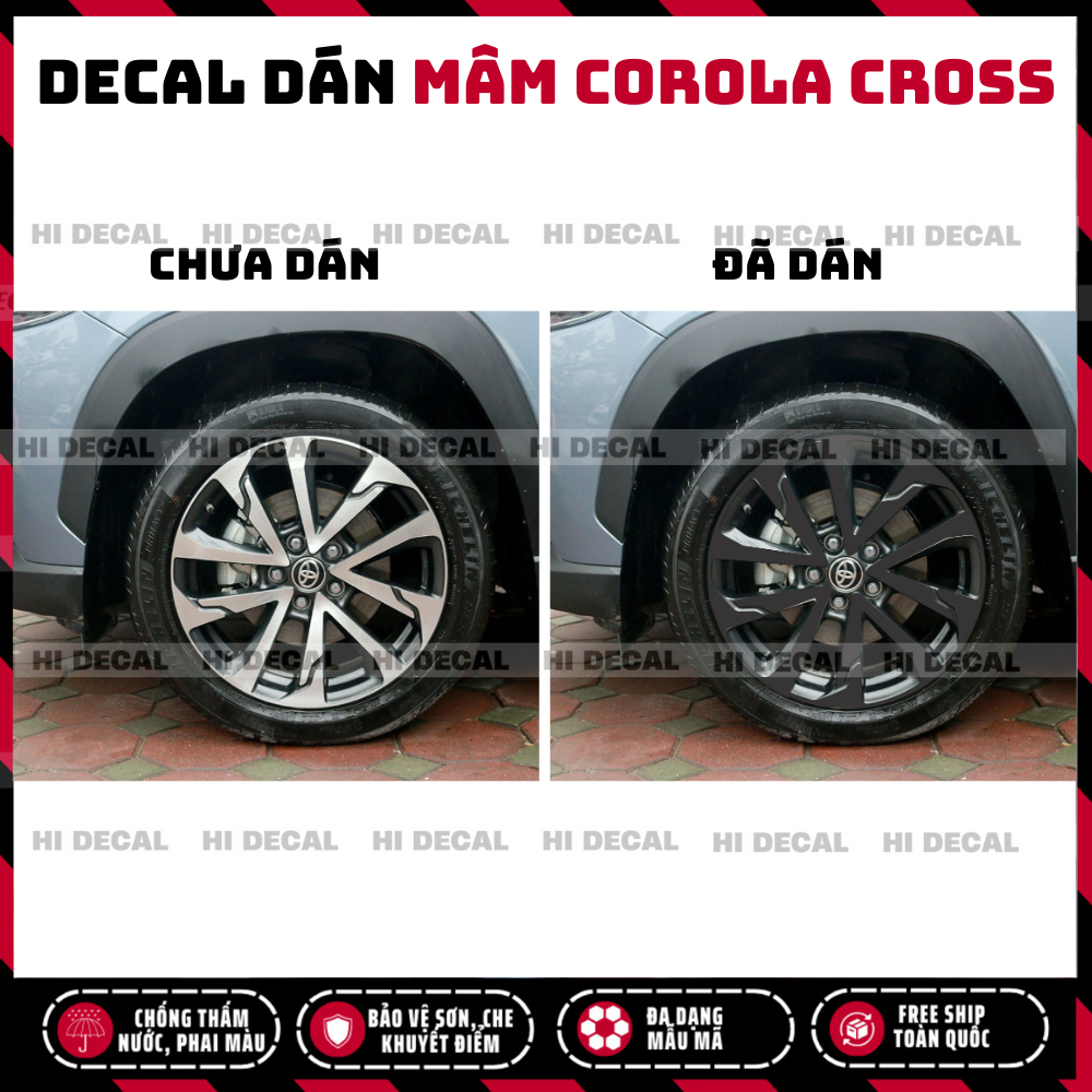 Tem dán mâm Corola Cross, decal lazang Corola tạo điểm nhấn cho xe