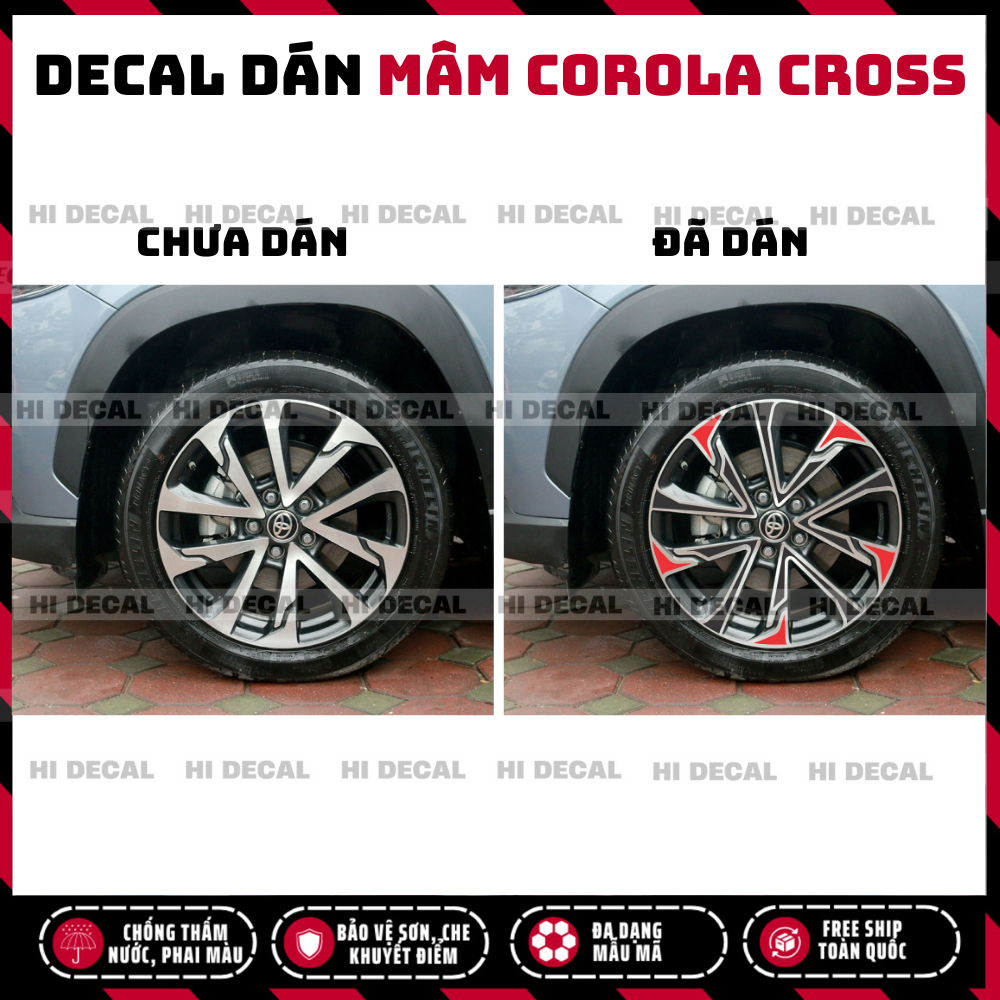 Tem dán mâm Corola Cross, decal lazang Corola tạo điểm nhấn cho xe
