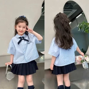 Sét váy áo sơ mi kèm chân váy xếp ly angel năng động cho bé gái từ 12-45kg(2-12 tuổi)
