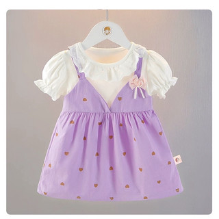Váy bé gái ngắn tay cổ ren bi trái tim 6-11kg mặc đi học đi chơi thun cotton mềm mát D1085