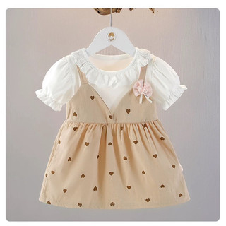 Váy bé gái ngắn tay cổ ren bi trái tim 6-11kg mặc đi học đi chơi thun cotton mềm mát D1085