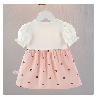 Váy bé gái ngắn tay cổ ren bi trái tim 6-11kg mặc đi học đi chơi thun cotton mềm mát D1085