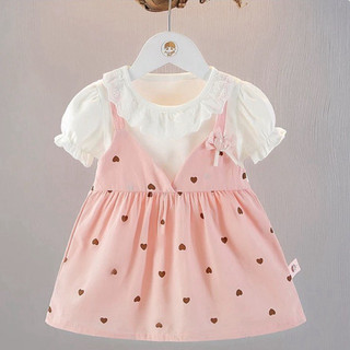 Váy bé gái ngắn tay cổ ren bi trái tim 6-11kg mặc đi học đi chơi thun cotton mềm mát D1085