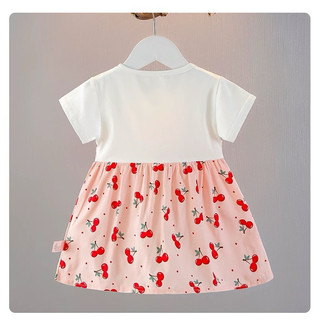 Váy bé gái giả yếm thun cotton phối nơ to họa tiết quả cherry đi học đi chơi xinh xắn D1066C