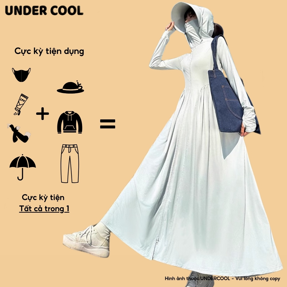 Áo chống nắng toàn thân dáng váy UNDERCOOL chất thun lạnh co giãn chống nắng UPF50 dáng suông thời trang bảo vệ da ACN09