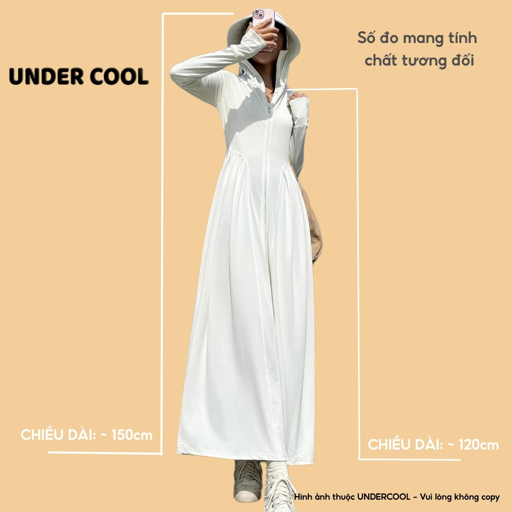 Áo chống nắng toàn thân dáng váy UNDERCOOL chất thun lạnh co giãn chống nắng UPF50 dáng suông thời trang bảo vệ da ACN09