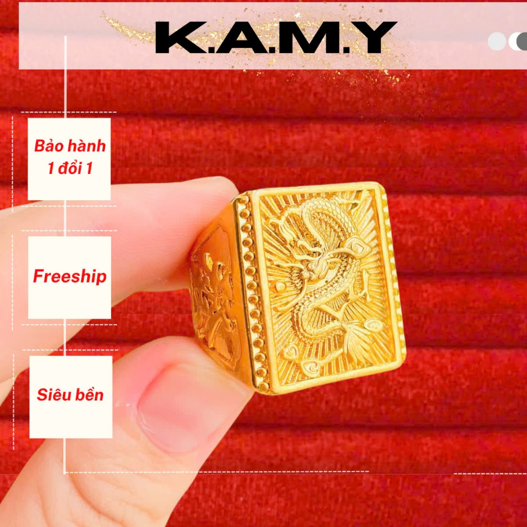 Nhẫn nam điêu khắc rồng vàng mạ vàng 24k sang trọng - Trang sức KAMY