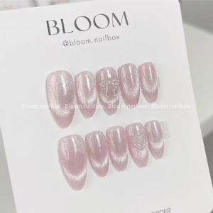 Nailbox thiết kế mắt mèo hồng baby charm nơ bạc và tim dịu keo Bloom.nailbox