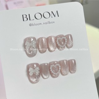 [B23] Nailbox thiết kế sơn hồng mắt mèo ánh sao nơ thuỷ tinh và tim ngọc Bloom.nailbox