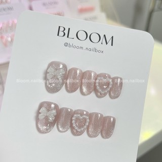 [B23] Nailbox thiết kế sơn hồng mắt mèo ánh sao nơ thuỷ tinh và tim ngọc Bloom.nailbox