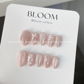 [B25] Móng tay giả thiết kế thủ công mắt mèo hồng baby nơ ren hồng xinh xắn form ngắn Bloom.nailbox