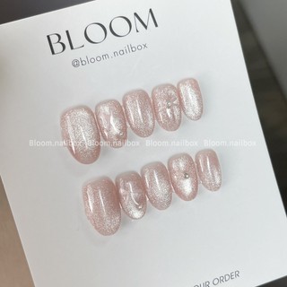 [B25] Móng tay giả thiết kế thủ công mắt mèo hồng baby nơ ren hồng xinh xắn form ngắn Bloom.nailbox