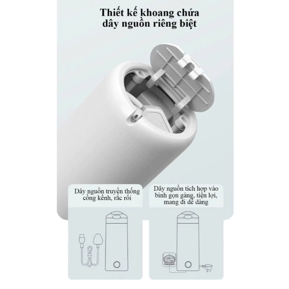 Ấm siêu tốc Mini Tự ngắt khi sôi 420ml, Bình siêu tốc kiêm giữ nhiệt 2-3h, đun sôi, giấu dây tiện lợi, pha sữa, pha trà