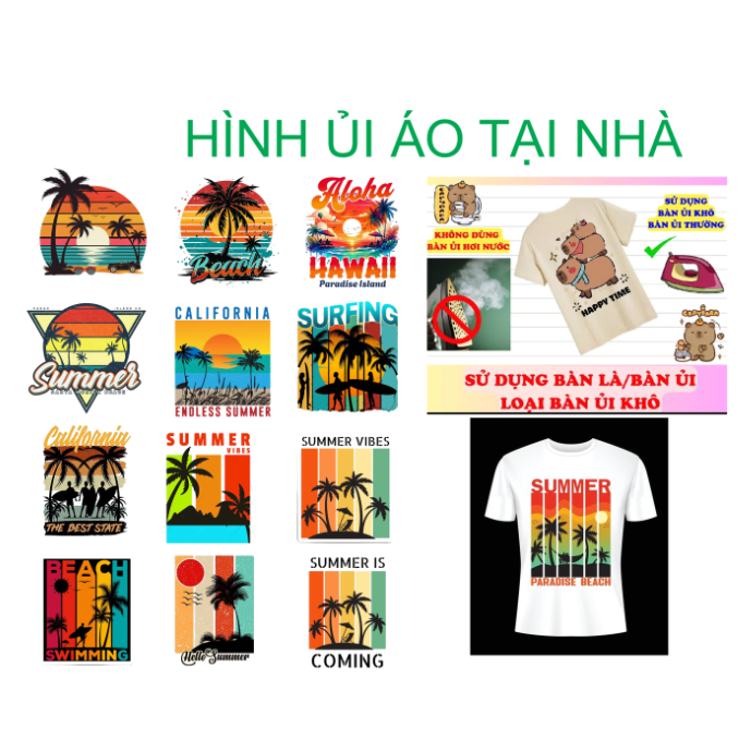 [Hình in pet ủi nhiệt]Hình ủi áo tại nhà bằng bàn là bàn ủi-HÌNH ÁO BIỂN MÙA HÈ-miếng vá áo rách