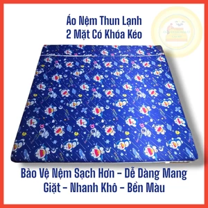 Áo Bọc Nệm Thun Lạnh 2 Mặt - Có Khóa Kéo, Thoáng Mát, Dễ Giặt