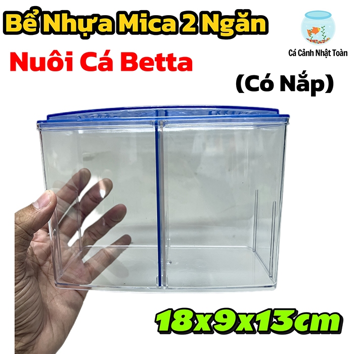 Bể Nhựa Mica 2 Ngăn Nuôi Cá Betta, Cá Cảnh Có Ngăn (18x9x13cm)