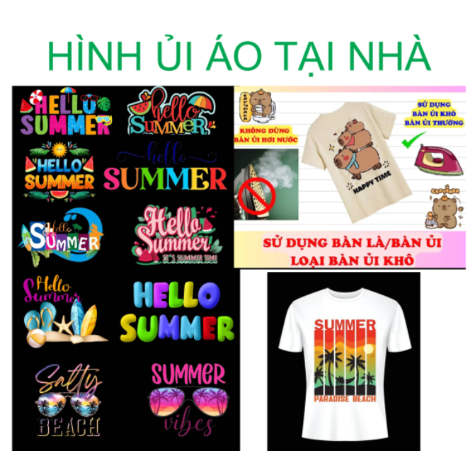 [Hình in pet ủi nhiệt]Hình ủi áo tại nhà bằng bàn là bàn ủi-HÌNH ÁO BIỂN MÙA HÈ-miếng vá áo rách