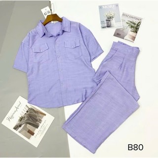 Bộ đũi áo sơ mi CỘC TAY quần xuông dài, set bộ sơ mi đũi cổ đức 2 túi