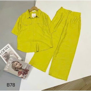 Bộ đũi áo sơ mi CỘC TAY quần xuông dài, set bộ sơ mi đũi cổ đức 2 túi