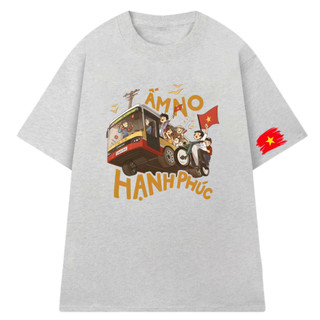 Áo Thun UNISEXin hình ẤM NO HẠNH PHÚC form rộng nam nữ yêu nước chất Cotton mềm mịn co dãn 2c