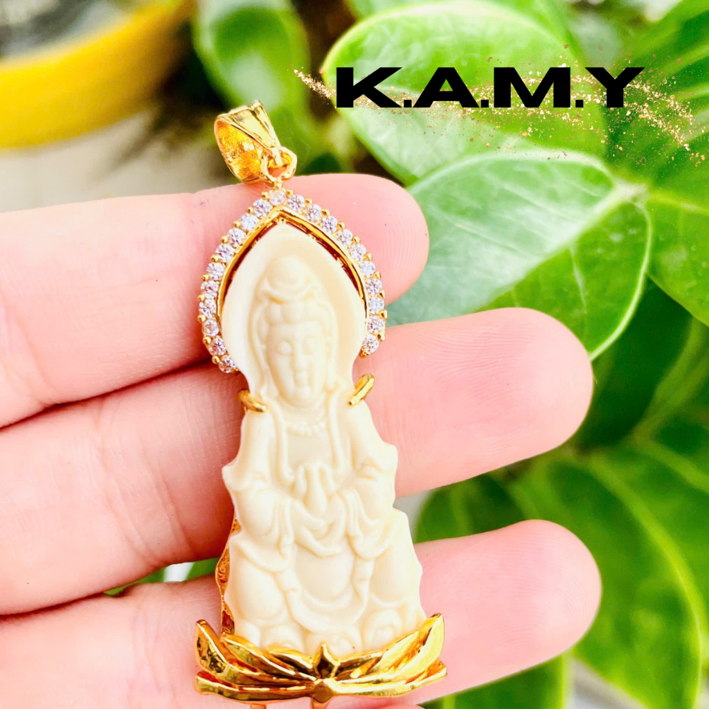 Mặt dây chuyền hình phật quan âm ngồi đài sen thiết kế trắng ngà may mắn - Trang sức KAMY