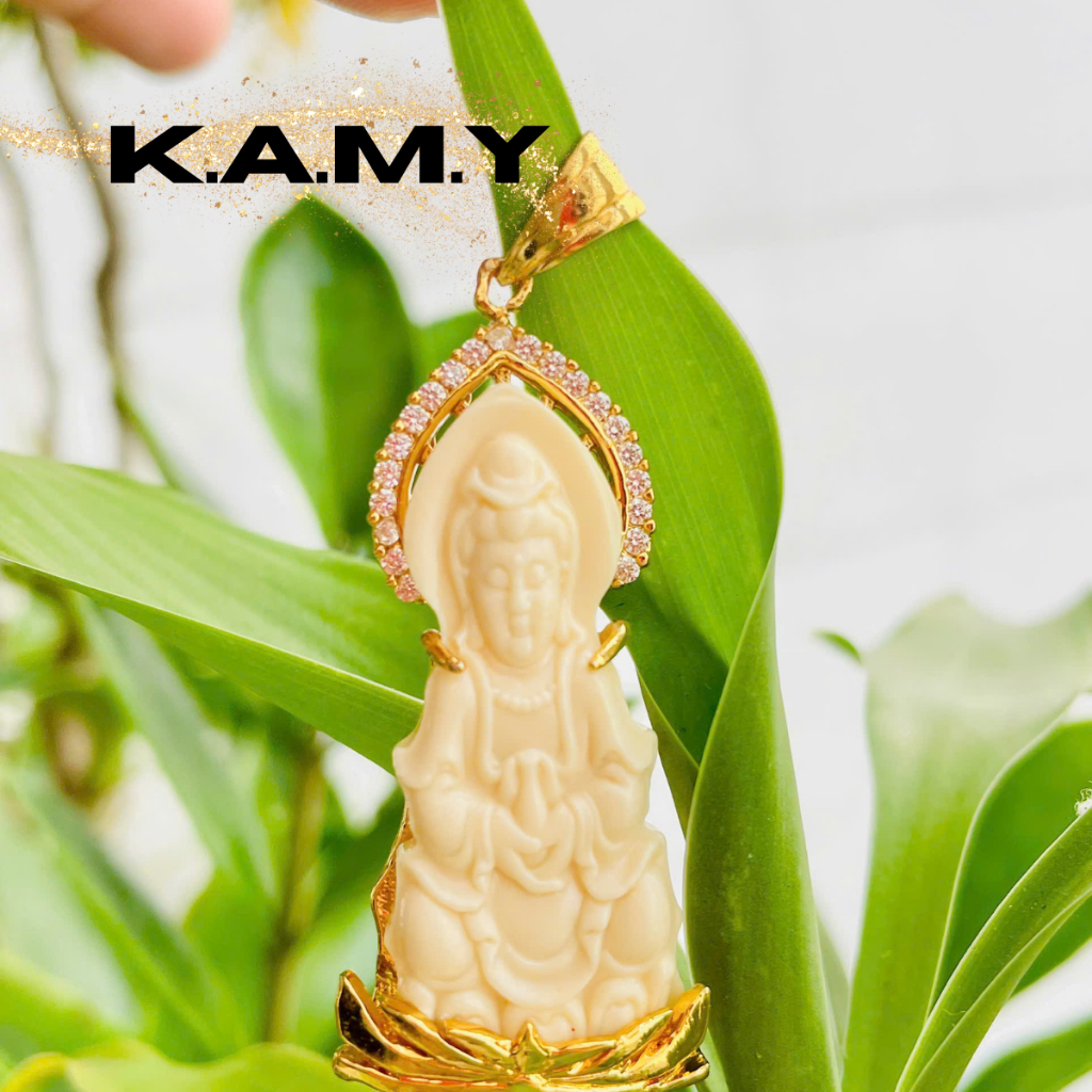 Mặt dây chuyền hình phật quan âm ngồi đài sen thiết kế trắng ngà may mắn - Trang sức KAMY