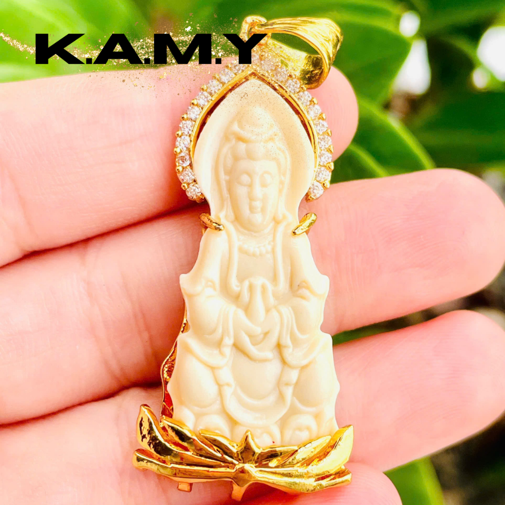 Mặt dây chuyền hình phật quan âm ngồi đài sen thiết kế trắng ngà may mắn - Trang sức KAMY