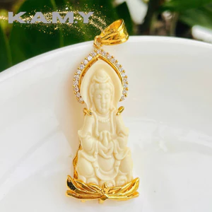 Mặt dây chuyền hình phật quan âm ngồi đài sen thiết kế trắng ngà may mắn - Trang sức KAMY