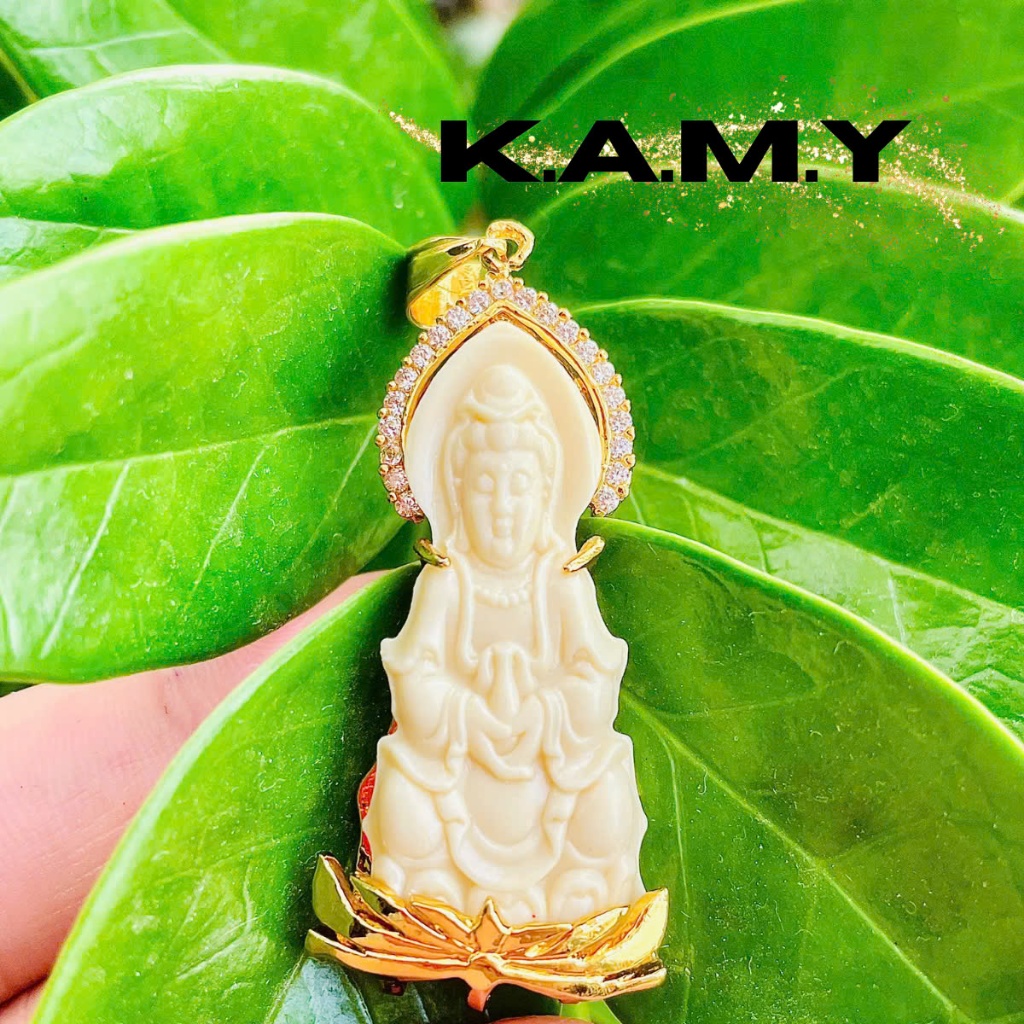 Mặt dây chuyền hình phật quan âm ngồi đài sen thiết kế trắng ngà may mắn - Trang sức KAMY