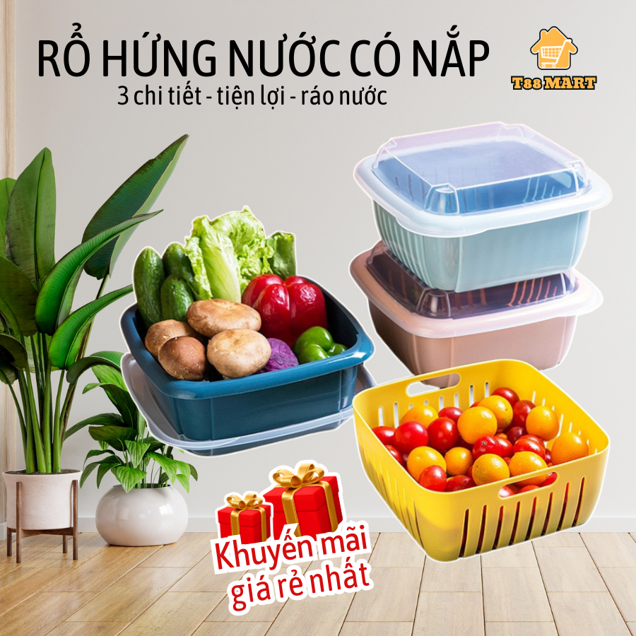 Rổ Rửa Rau Củ Quả Có Nắp Size 22 Hai Lớp Ráo Nước Nhanh Chóng Đa Năng ...