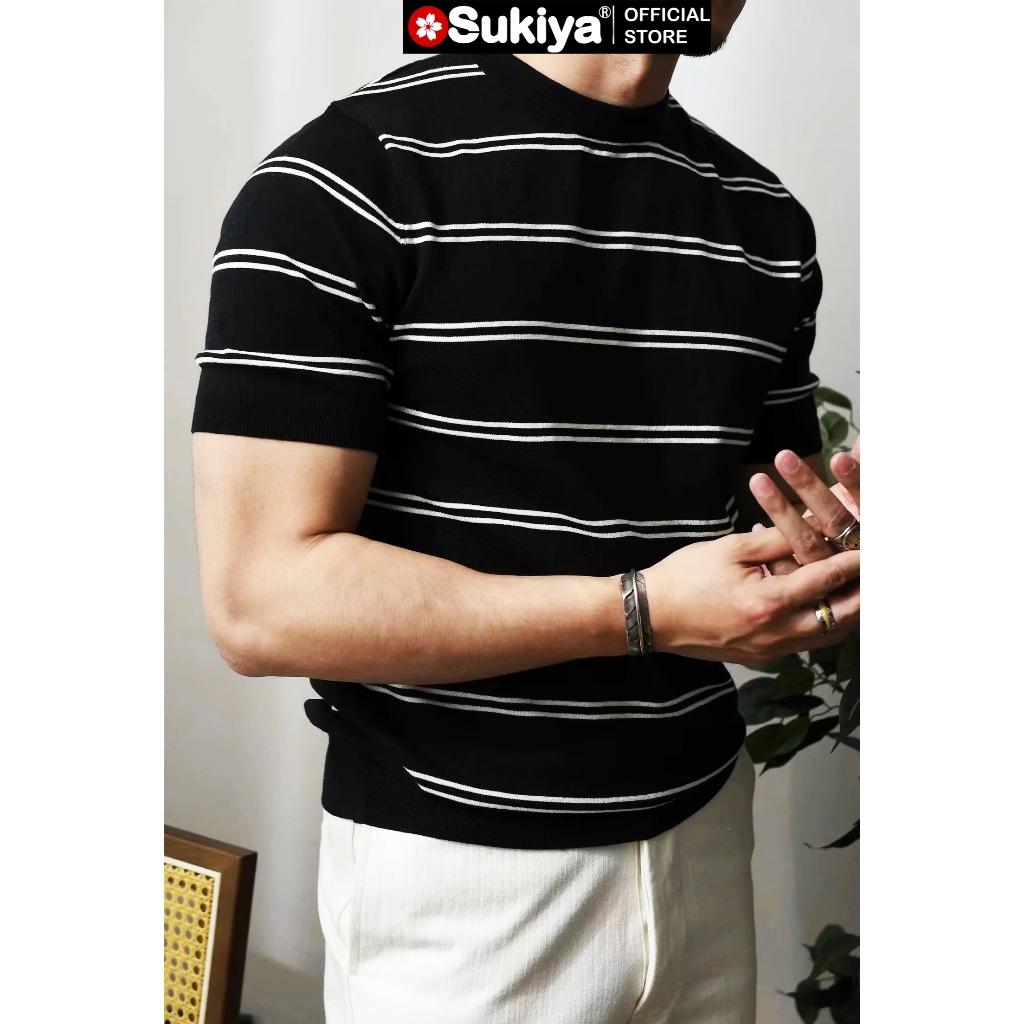 Ảnh Áo Len Dệt Kim Nam SUKIYA Premium Kẻ đôi Len Mát Cotton Thấm Mồ Hôi mùa Hè AL111 3