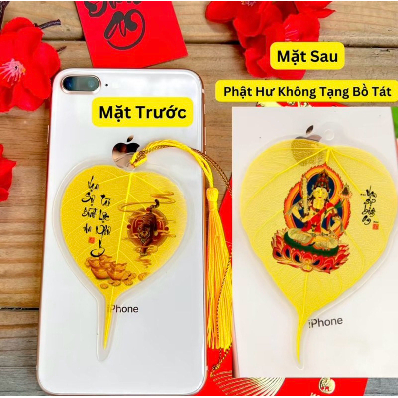{Tặng Mèo Thần Tài} Lá Bồ Đề 2 mặt 12 con giáp và phật bản mệnh để ốp lưng điện thoại, treo xe ô tô, để vào ví