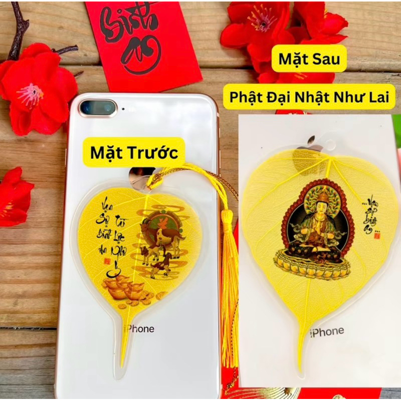 {Tặng Mèo Thần Tài} Lá Bồ Đề 2 mặt 12 con giáp và phật bản mệnh để ốp lưng điện thoại, treo xe ô tô, để vào ví